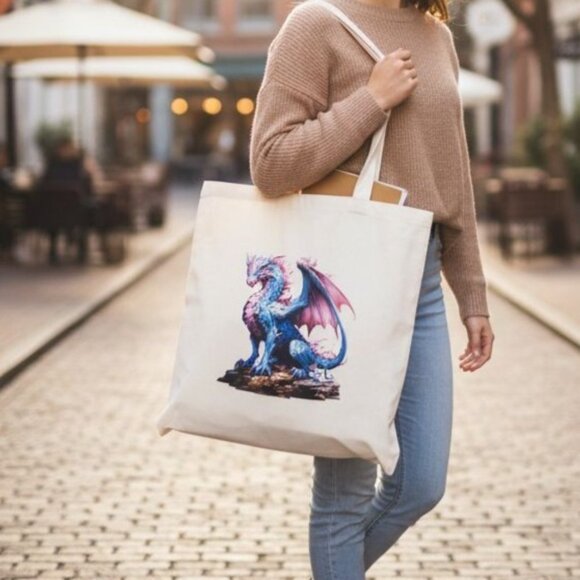 Handcrafted Handbags - Unique Fantasy Dragon Canvas Tote Bag Graphic Print
